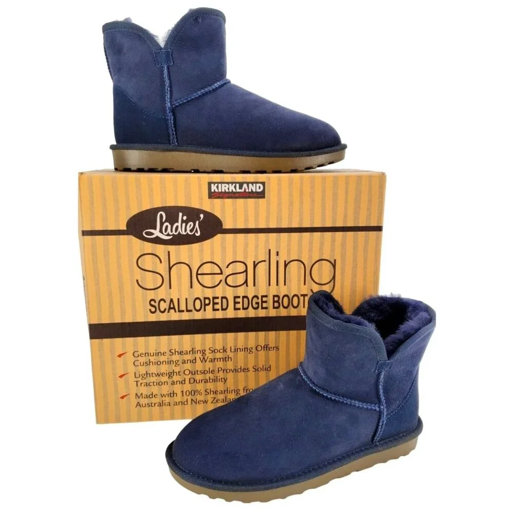 KS Real Fur Boots Womens 9 SHEARLING Sheepskin Suede Scalloped Fold Over Shoes